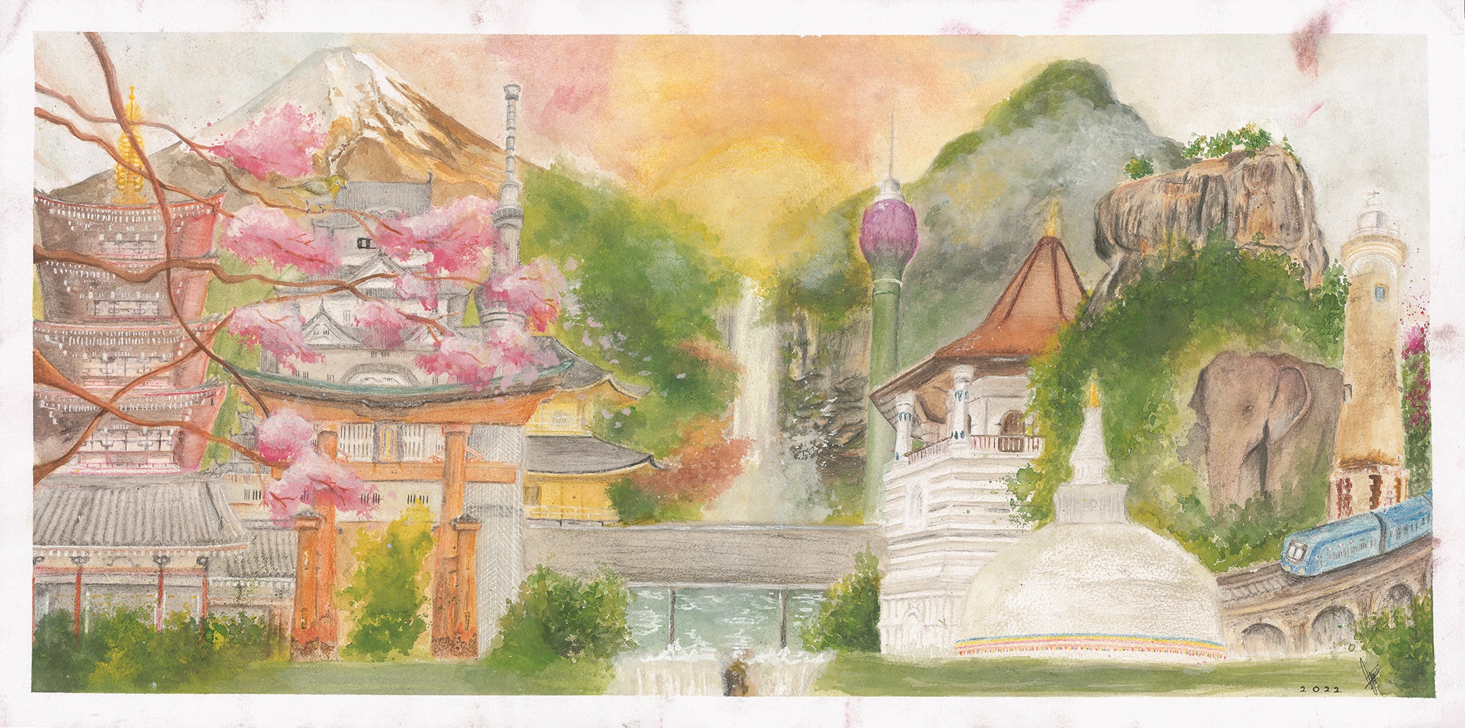 『日本とスリランカのギャップに橋わたし』ペレラ ジュリア ロシェル_第30回世界こども図画コンテスト 金賞作品