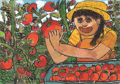 おばあちゃんちのトマト_第30回世界こども図画コンテスト 30周年記念賞